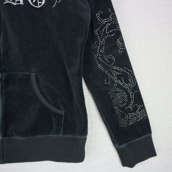 BCBGMAXAZRIA Velour Rhinestone Embroidered Rose Y2K Grunge Hoodie Large Velvet - Picture 5 of 7